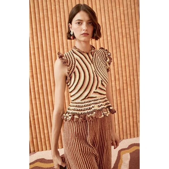 New! ULLA JOHNSON “Aurora” Ruffled Crochet Knit Top - Picture 6 of 14